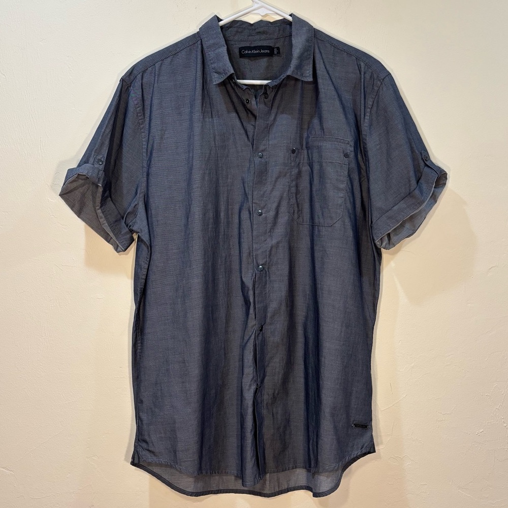 Calvin Klein Jeans Blue 100% Cotton Short Sleeve Shirt, Men’s Large